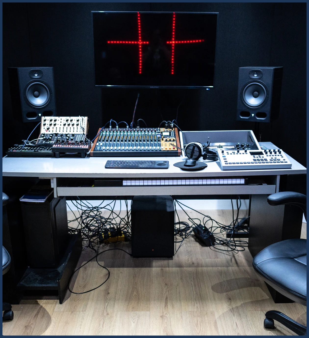 Professional recording setup with mixers