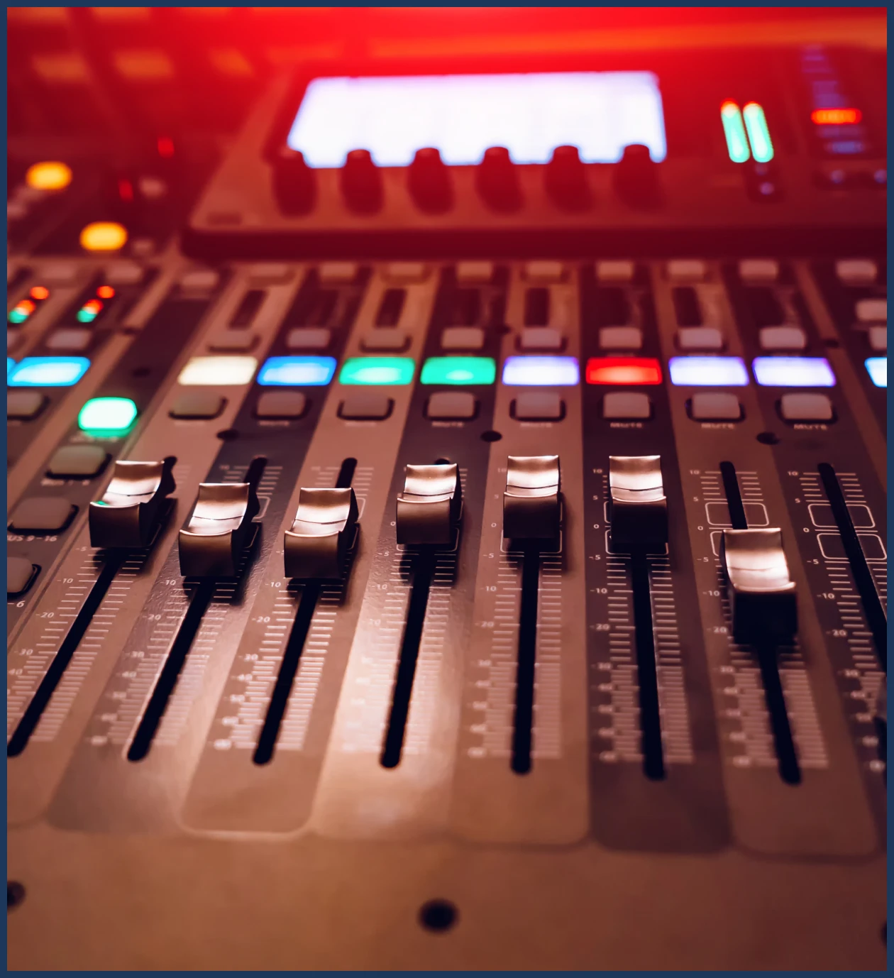 Audio mixing console with colorful lights