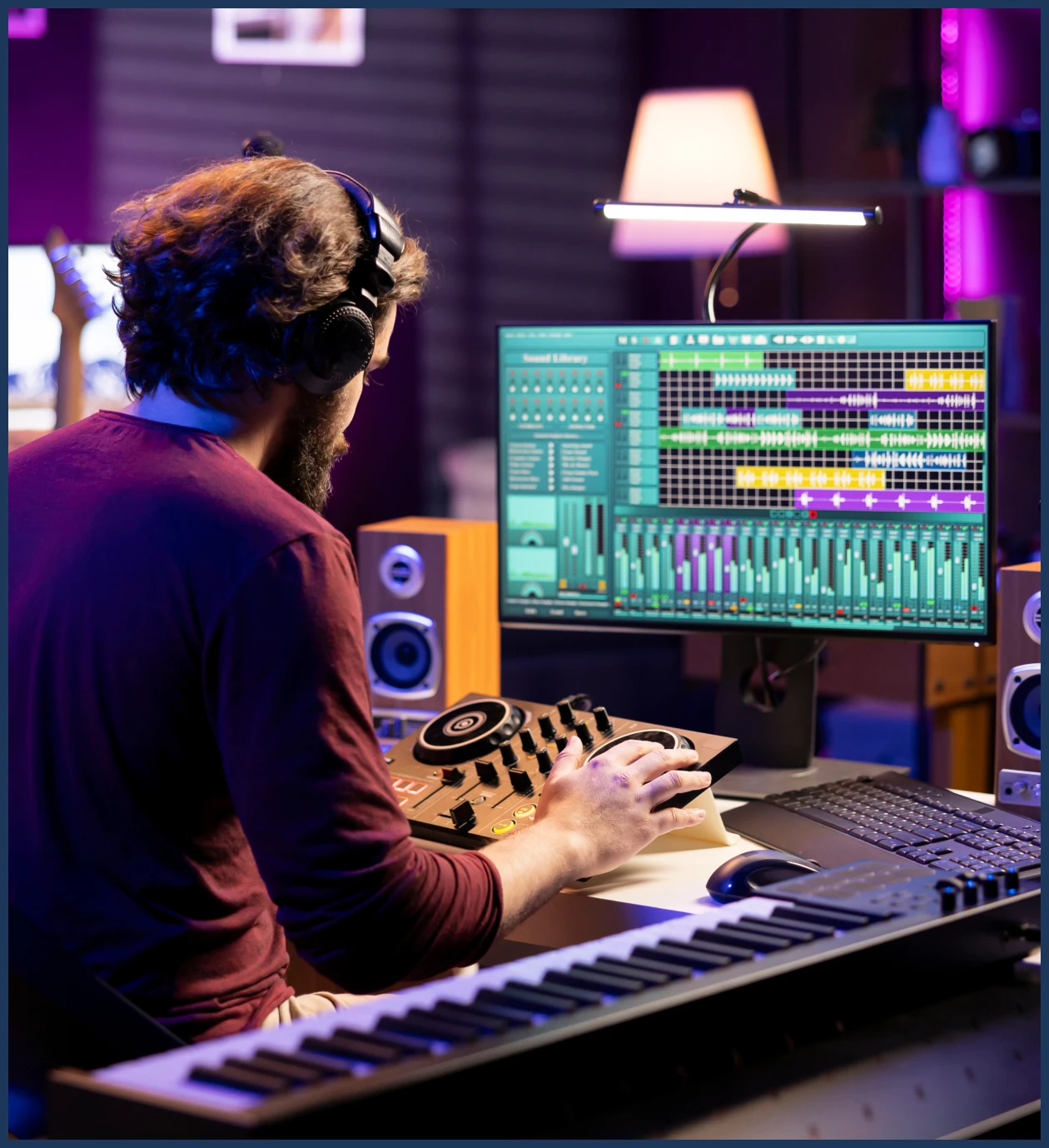 Sound engineer editing music project