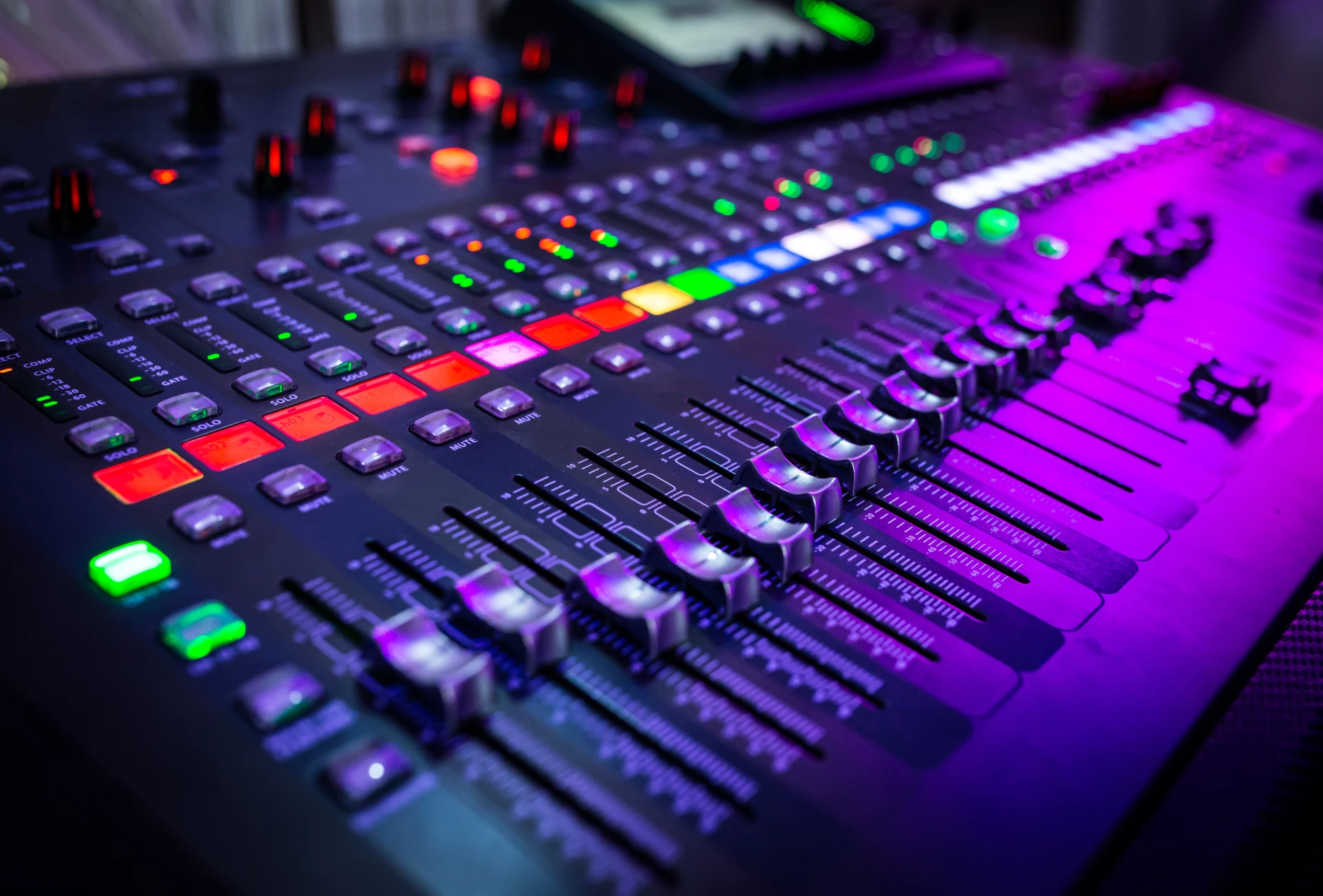 Professional soundboard with illuminated controls