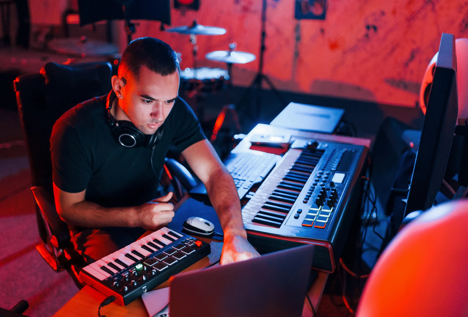 Sound engineer in creative workspace