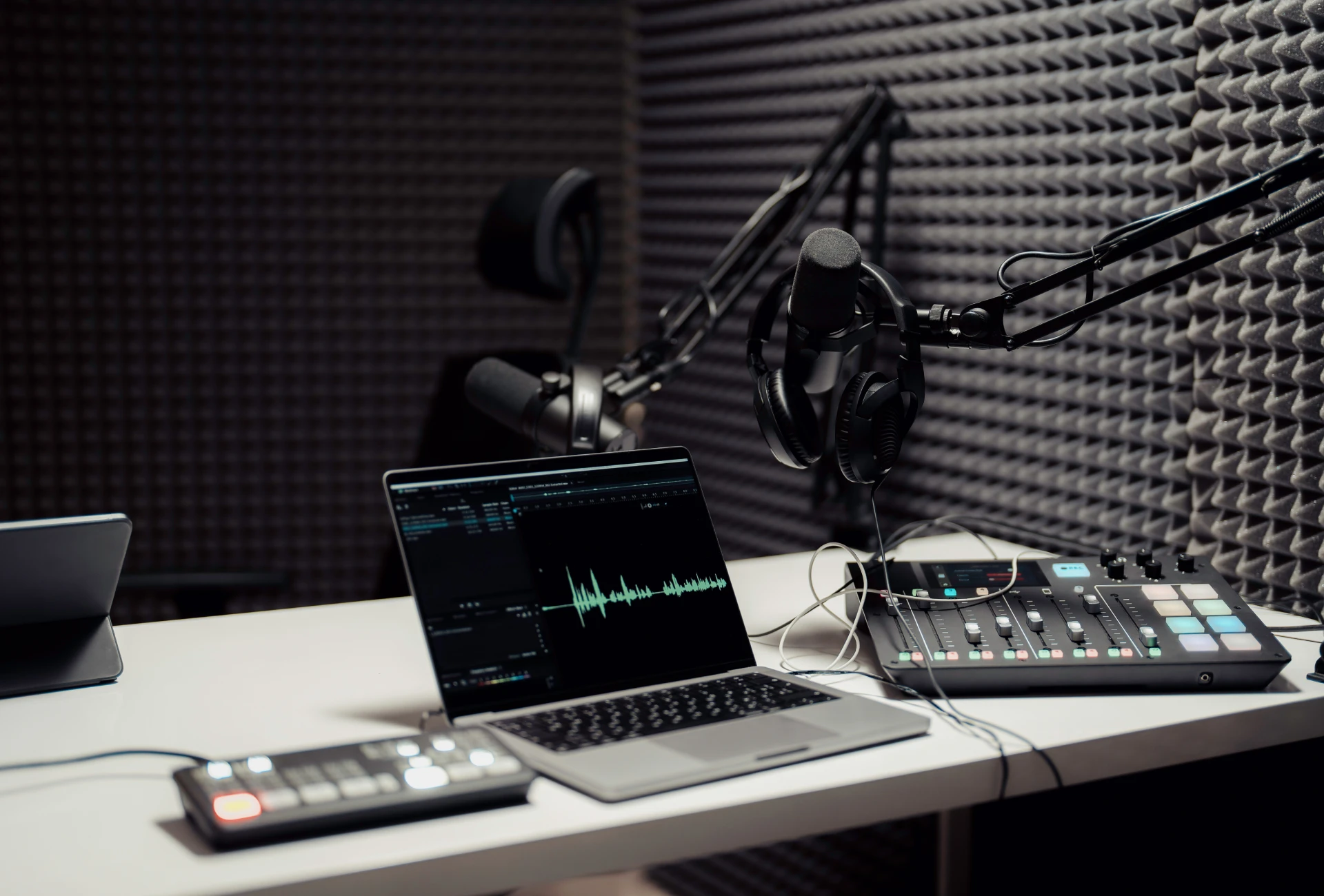 Podcast recording studio setup